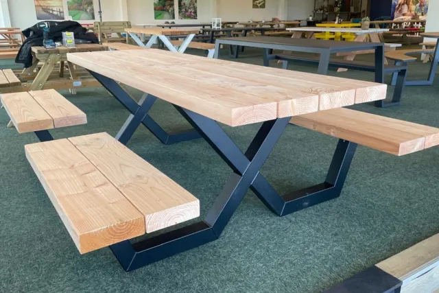 Rockwood® Picknicktafel Cross Over Easy Sit (6,5cm dikte) 2.50m met afgeronde hoeken Naturel