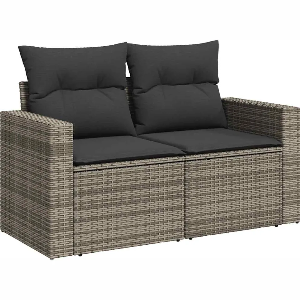 vidaXL 10-delige Loungeset met kussens poly rattan lichtgrijs