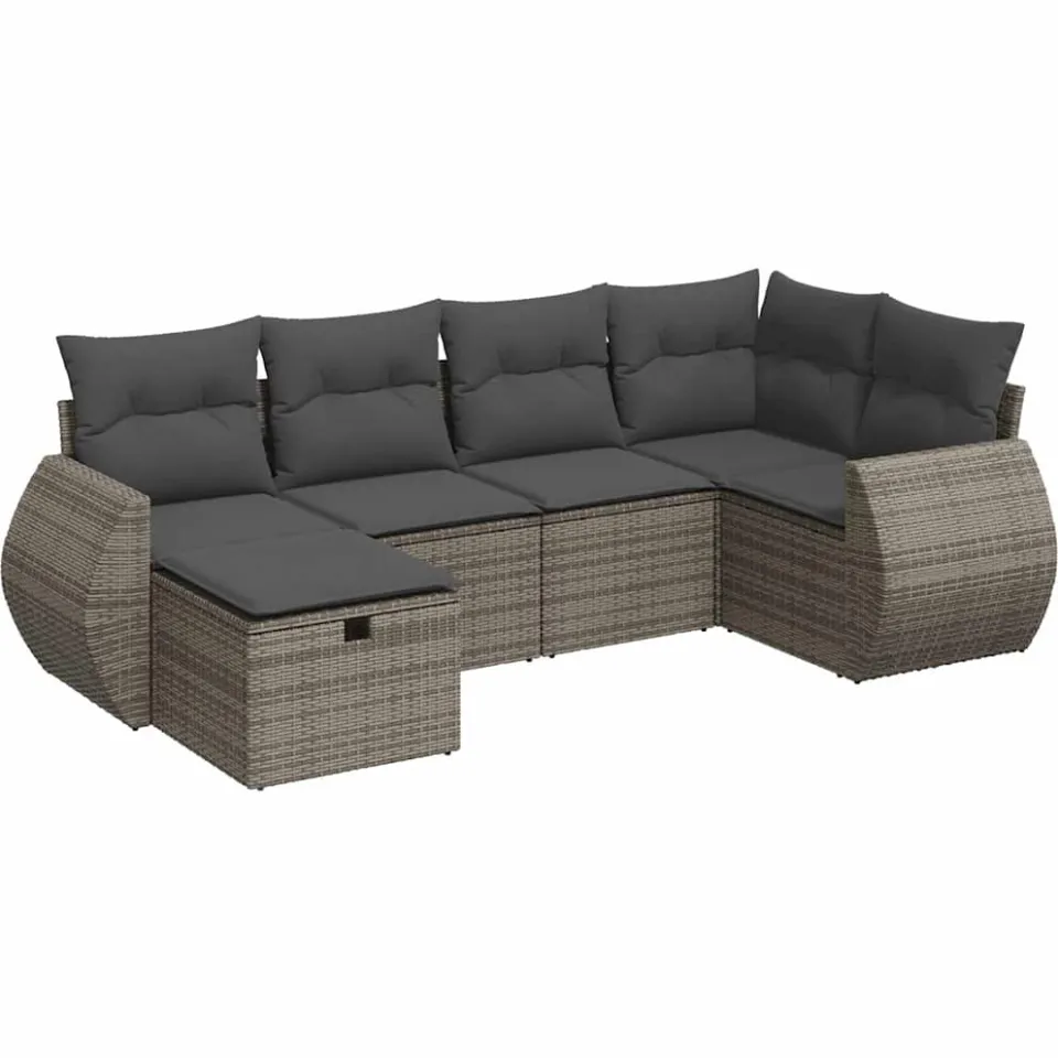 vidaXL 6-delige Loungeset met kussens poly rattan grijs, foto 3