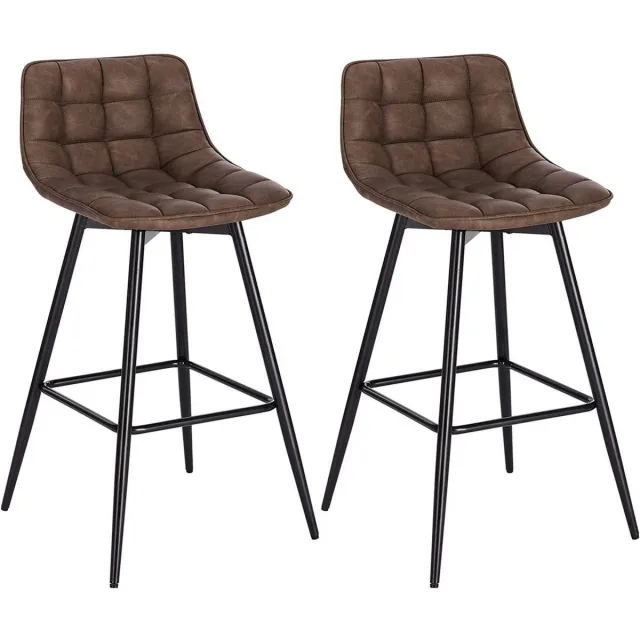 Dripio Barkruk Vlado Industrial - Bruin - Barkrukken set van 2 - Barstoel Kruk - Barstoelen met rugleuning - Keukenstoel - Kunstleer