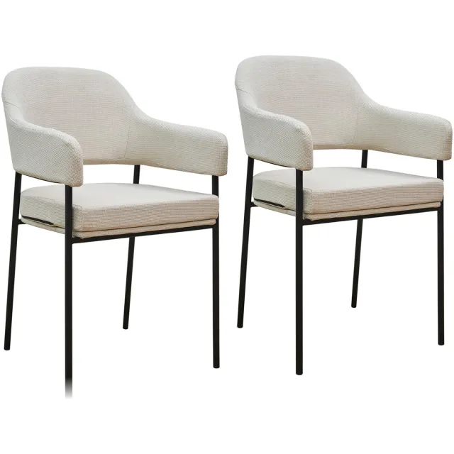 SVITA SCARLETT set van 2 eetkamerstoelen - fauteuil gestoffeerde stoel stof wit