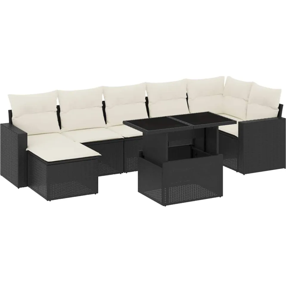 vidaXL 8-delige Loungeset met kussens poly rattan zwart