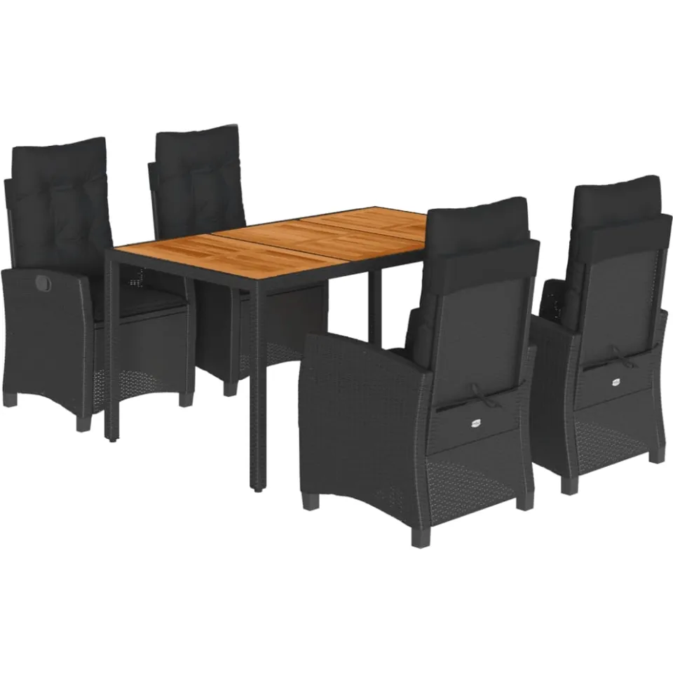 vidaXL 5-delige Tuinset met kussens poly rattan zwart