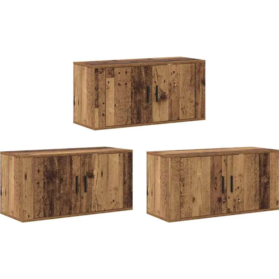 vidaXL Wandtv-kast Set 3 st 80 x 34,5 x 40 cm Oud Hout bruin, foto 3