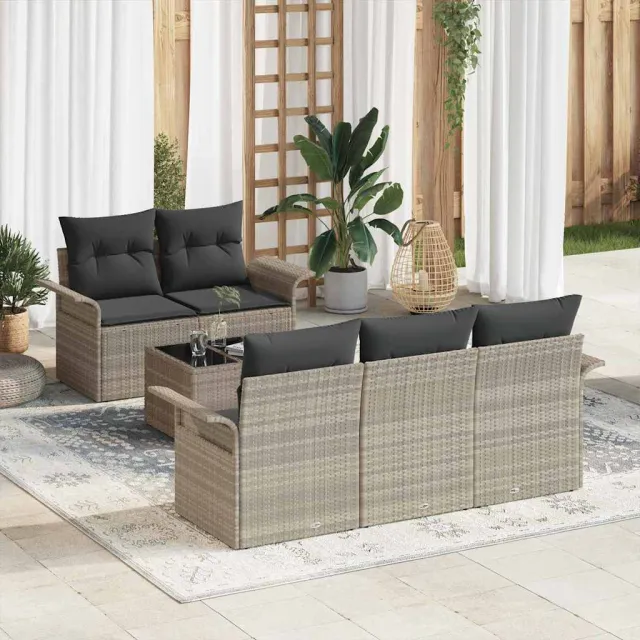 vidaXL Bankstel 6 st Lichtgrijs poly rattan, foto 2
