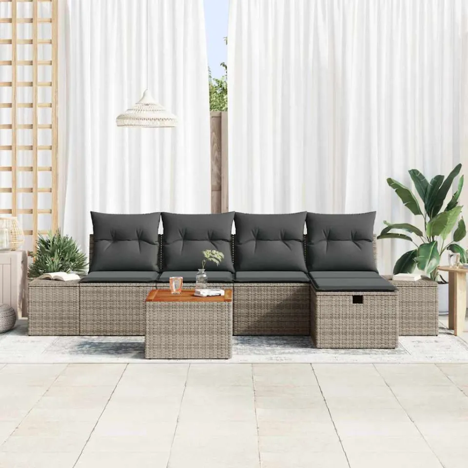 vidaXL Tuinbankenset 6 st Grijs Poly riet, foto 3