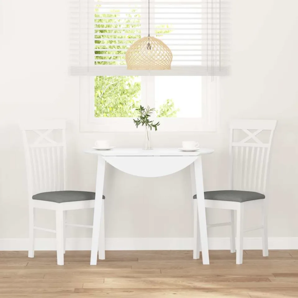 vidaXL Eetkamerstoelen met kussens 2 st massief hout rubber wit, foto 2