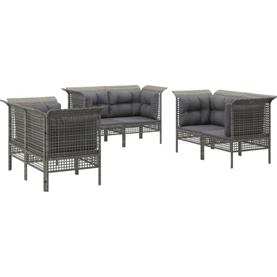 vidaXL 6-delige Loungeset met kussens poly rattan grijs