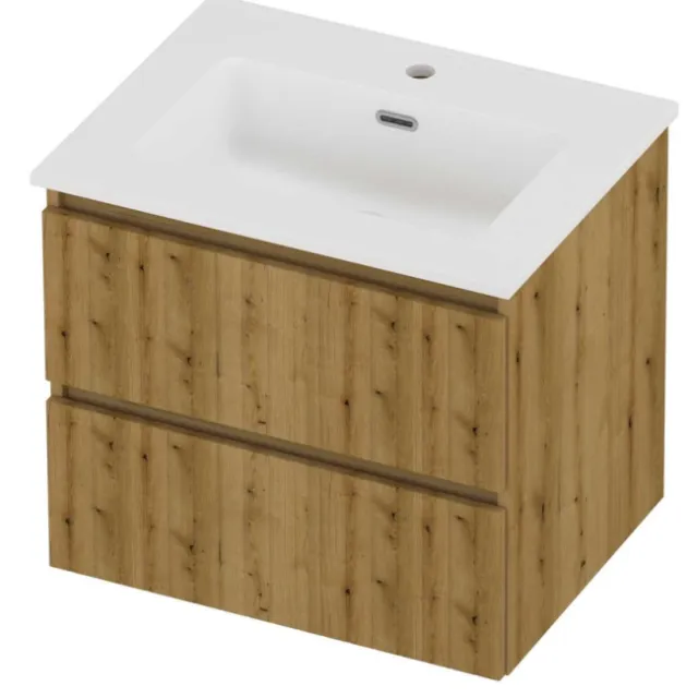 Proline Tribute Badmeubelset Porselein Elegant 1 Kraangat 60x46x54 cm Mat White Urban Oak Eiken