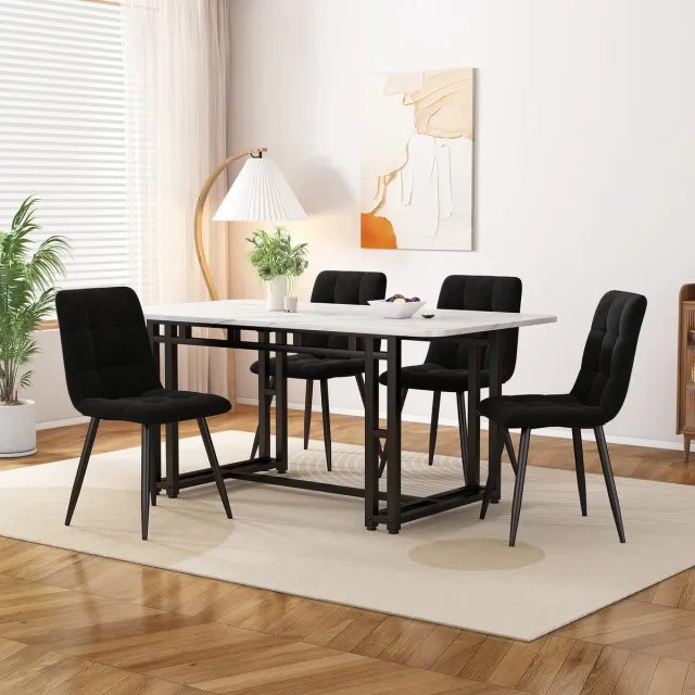 MODENUIT Eetkamerset 120 x 70 cm - Tafel met 4 Stoelen - Voor Eetkamer en Keuken - MDF en Fluweel - Zwart