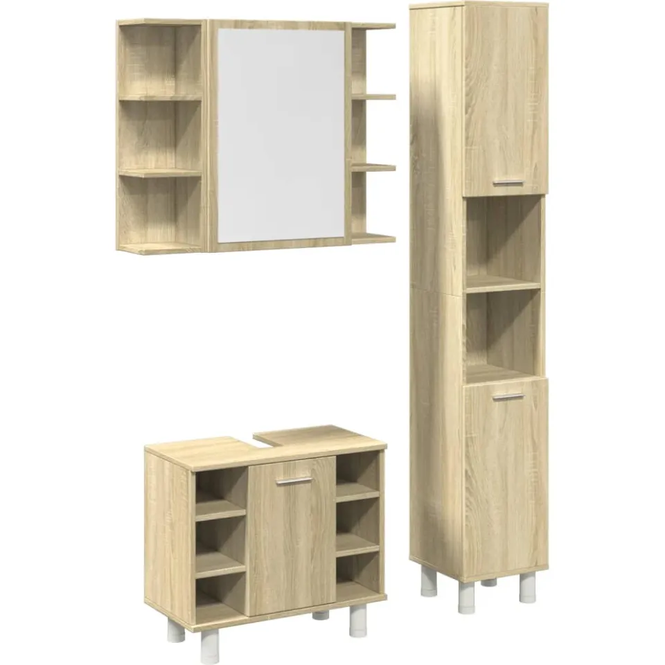 vidaXL 3-delige Badkamermeubelset bewerkt hout sonoma eikenkleurig, foto 3