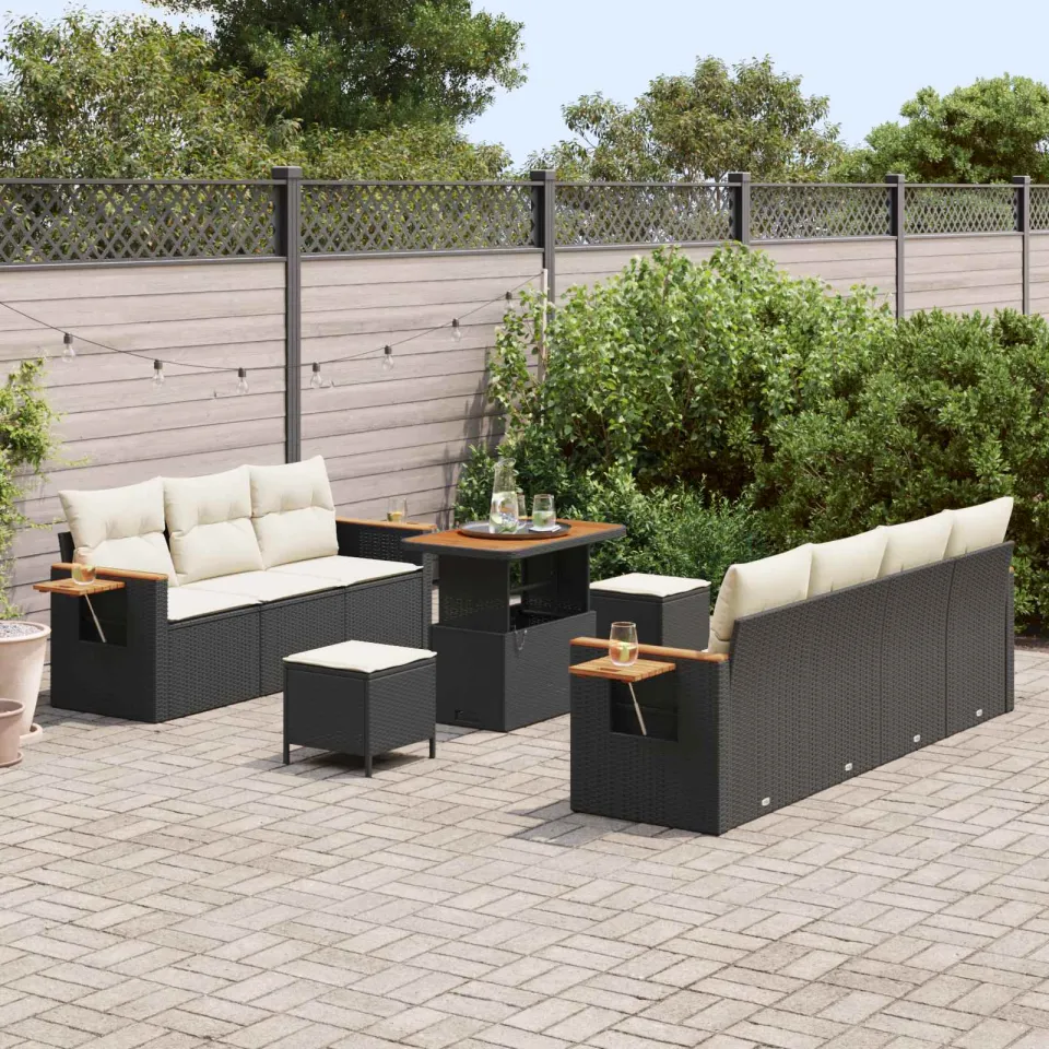 vidaXL Tuinbankenset 10 st Zwart poly rattan, foto 3