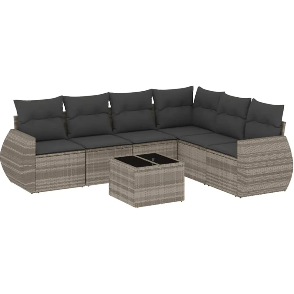 vidaXL 7-delige Loungeset met kussens poly rattan lichtgrijs grijs, foto 3