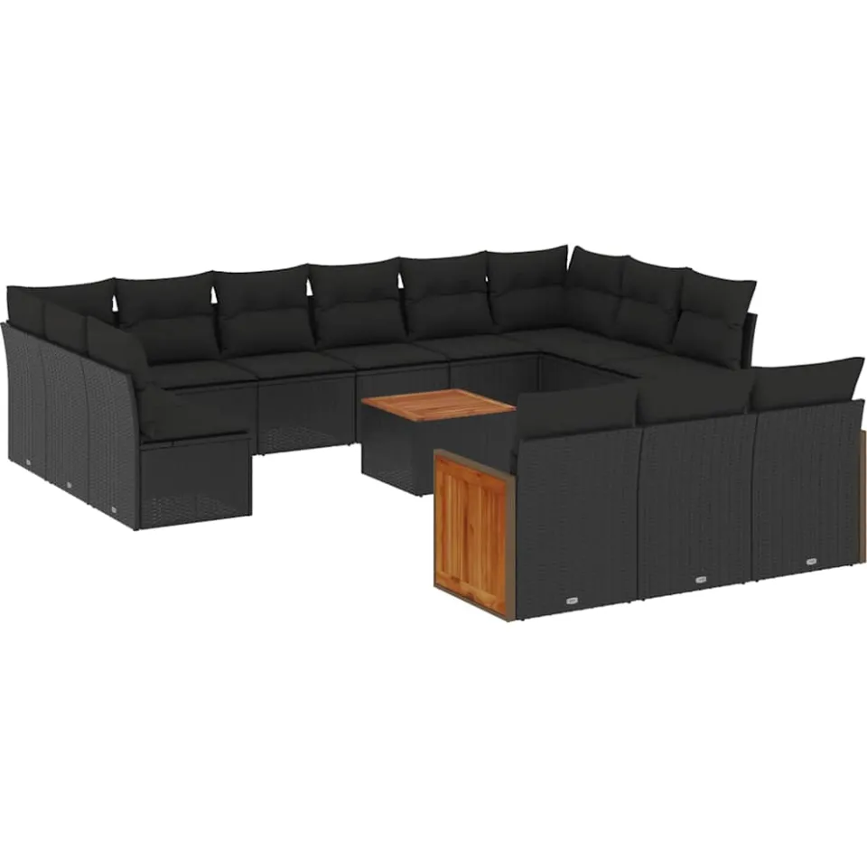 vidaXL 14-delige Loungeset met kussens poly rattan zwart, foto 3