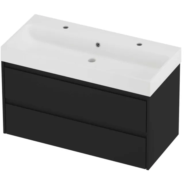 Proline Podium Badmeubelset Polystone Loft 2 Gaten 100x46x62 cm Mat White Mat Zwart
