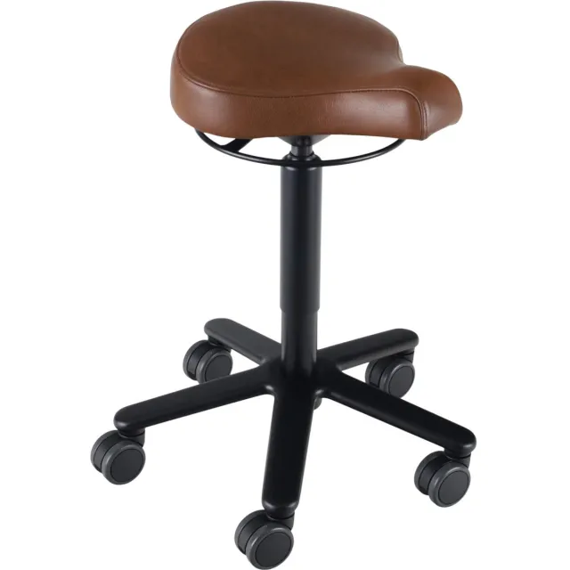Wesjon Biker zadelkruk leer Savannah- zwarte gaslift en kruispoot - leder bekleding – kleur Savannah