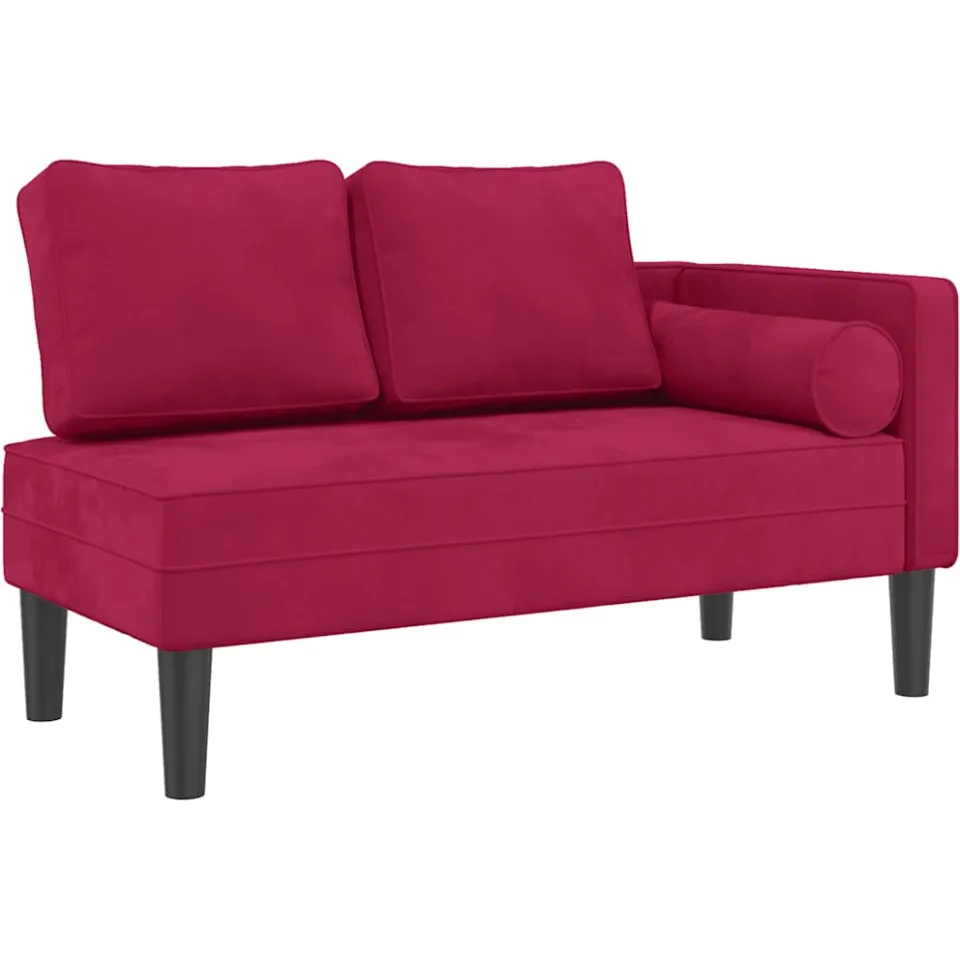 vidaXL Chaise longue met kussens fluweel wijnrood, foto 3