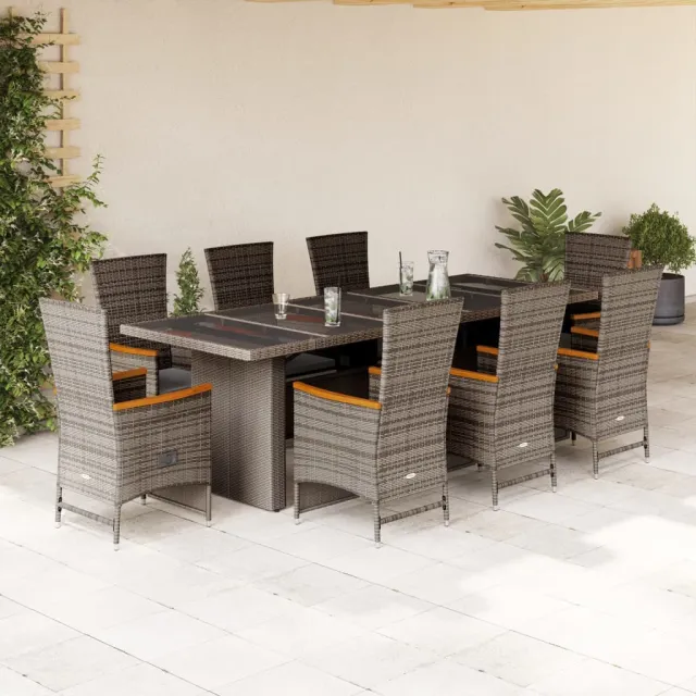 vidaXL 9-delige Tuinset met kussens poly rattan grijs, foto 2