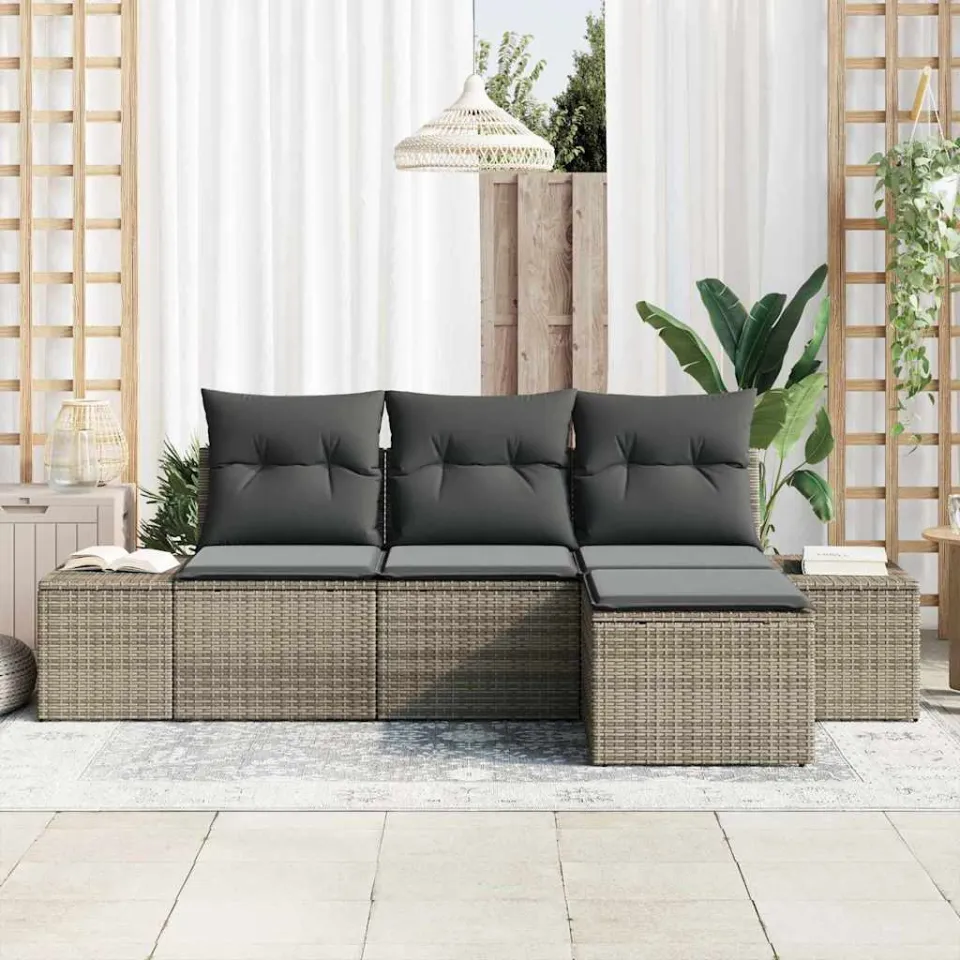 vidaXL Tuin Sofa Set 4 st Grijs poly rattan, foto 2