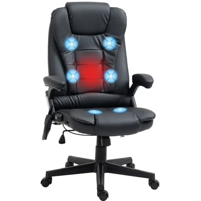 Merax Massage Bureaustoel - Ergonomische Directiestoel Met Hoge Rugleuning - Kunstleer - Verstelbare Zithoogte - Draaibaar - Zwart