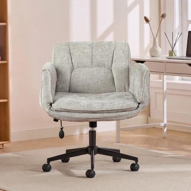 Vankel Ergonomische Bureaustoel - Fauteuilstoel - 5-Standen Verstelbare Armleuningen - Brede Zitting - Dubbel Memory Foam - Verstelbare Rugleuning - 360° Draaibaar en Hoogte Verstelbaar - Computerstoel/Studeerstoel-Donkergrijs lichtgrijs