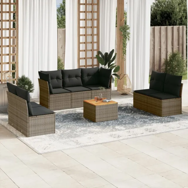 vidaXL 8-delige Loungeset met kussens poly rattan grijs, foto 2