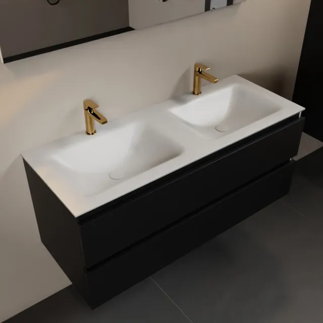 Mondiaz AIVY 120cm badmeubel Urban, wastafel Talc solid surface dubbel 2 kraangaten (AI-351651TALC-SI - AI-M120URDU)