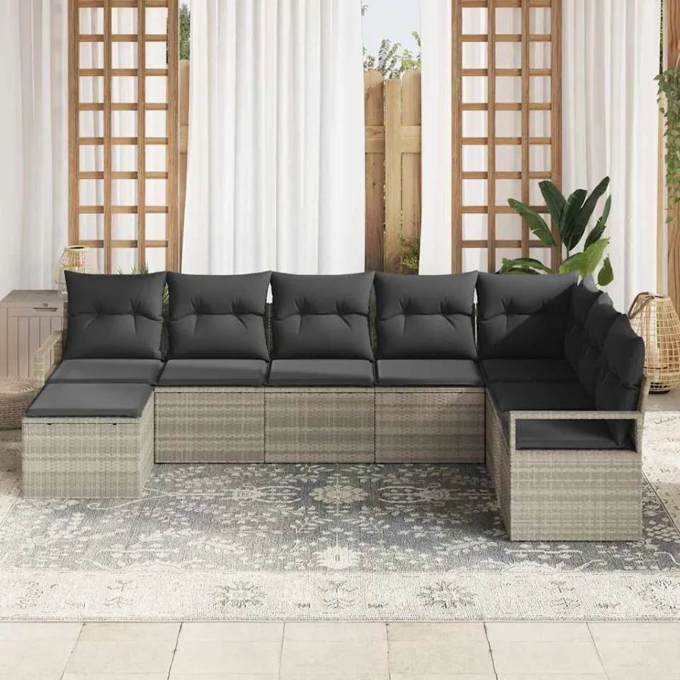 vidaXL Bankstel 7 st Lichtgrijs poly rattan, foto 3