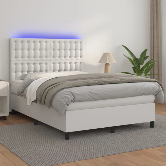 vidaXL Boxspring met matras en LED kunstleer zwart 140x190 cm
