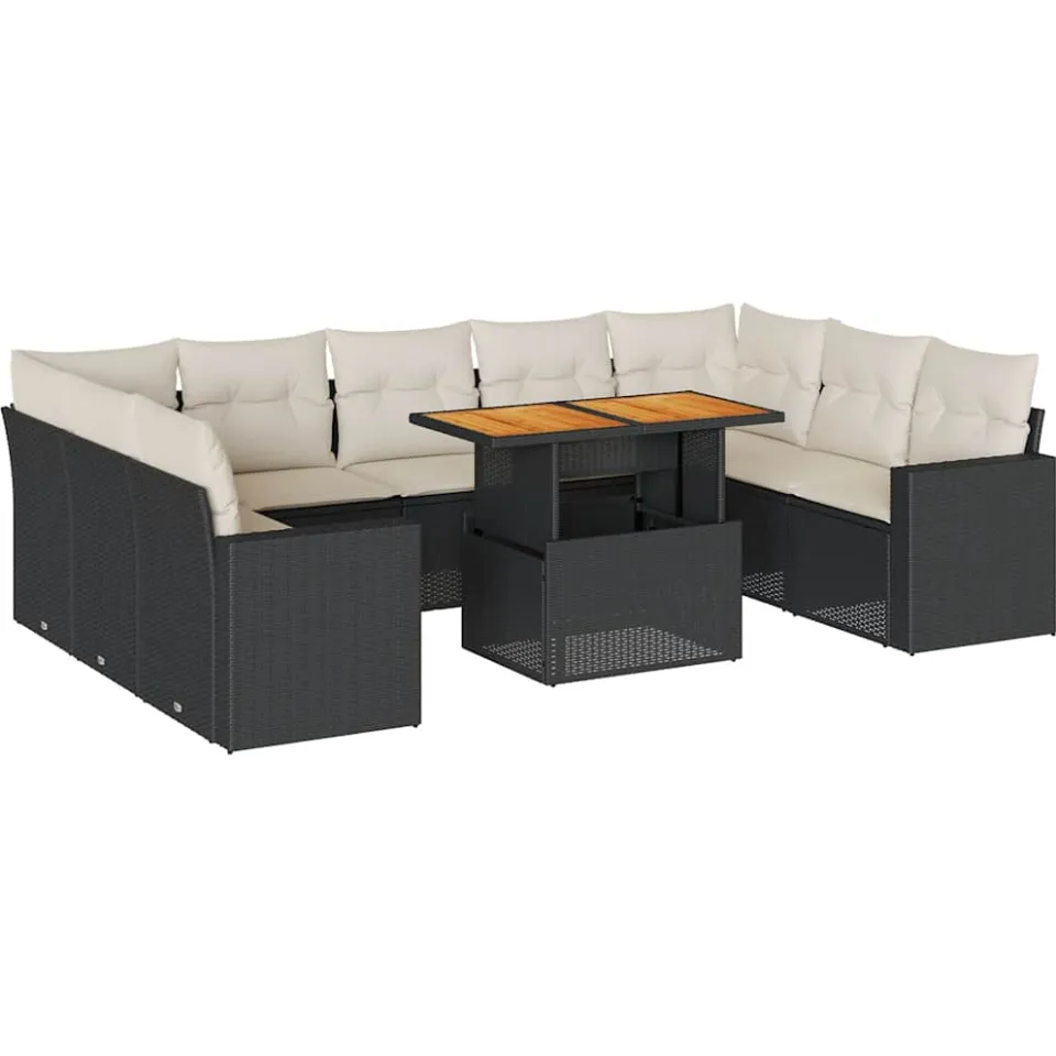 vidaXL 10-delige Loungeset met kussens poly rattan zwart, foto 3