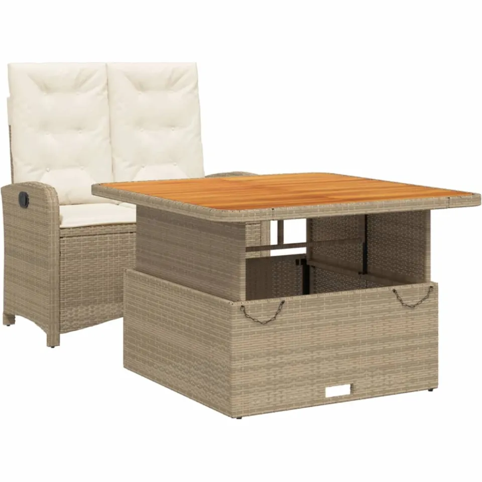 vidaXL 2-delige Tuinset met kussens poly rattan beige