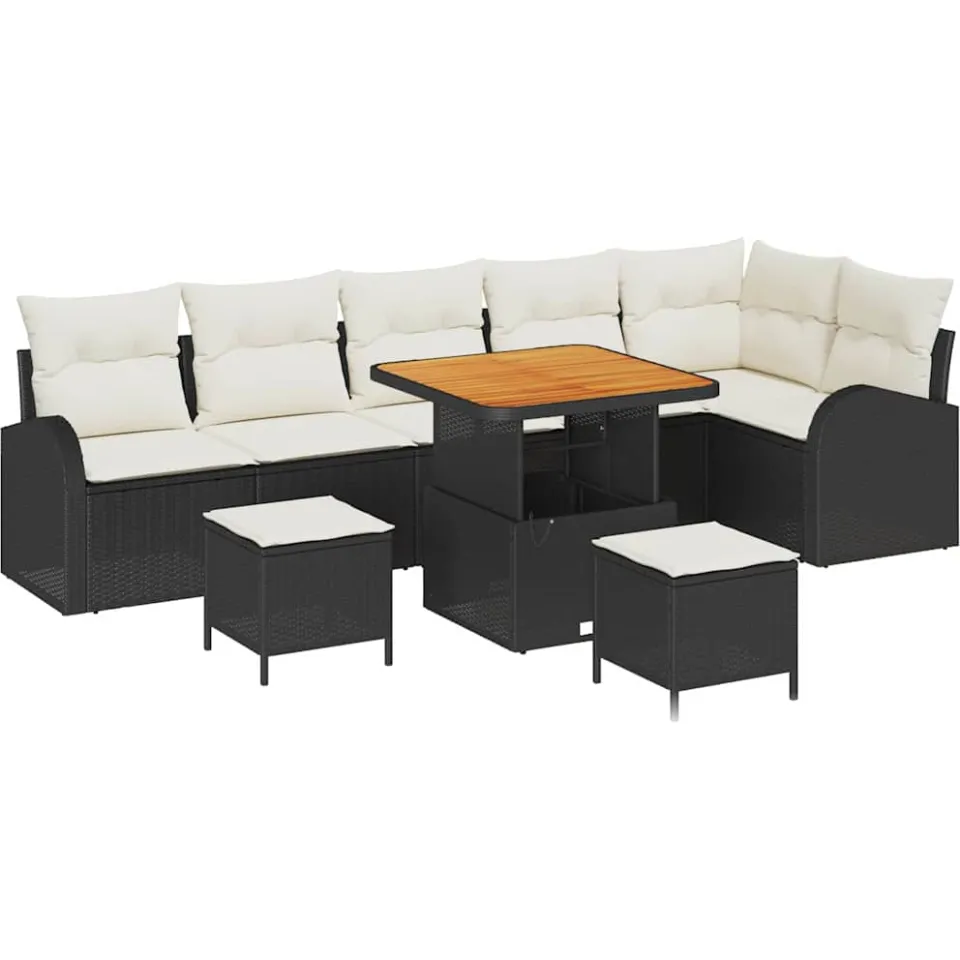vidaXL Tuinbankenset 9 st Zwart poly rattan
