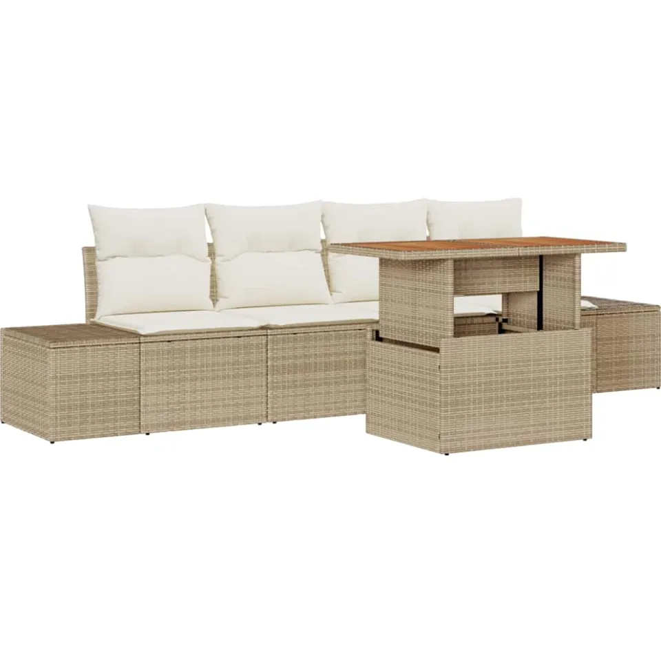 vidaXL Tuin Sofa Set 5 st Beige Poly riet