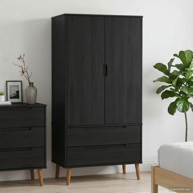 vidaXL Kledingkast MOLDE Zwart 90 x 55 x 175 cm Massief grenenhout, foto 2