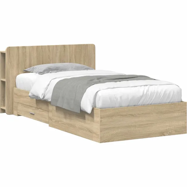 vidaXL Bedframe met opslag Sonoma Eiken 75 x 190 cm Bewerkt hout Bruin
