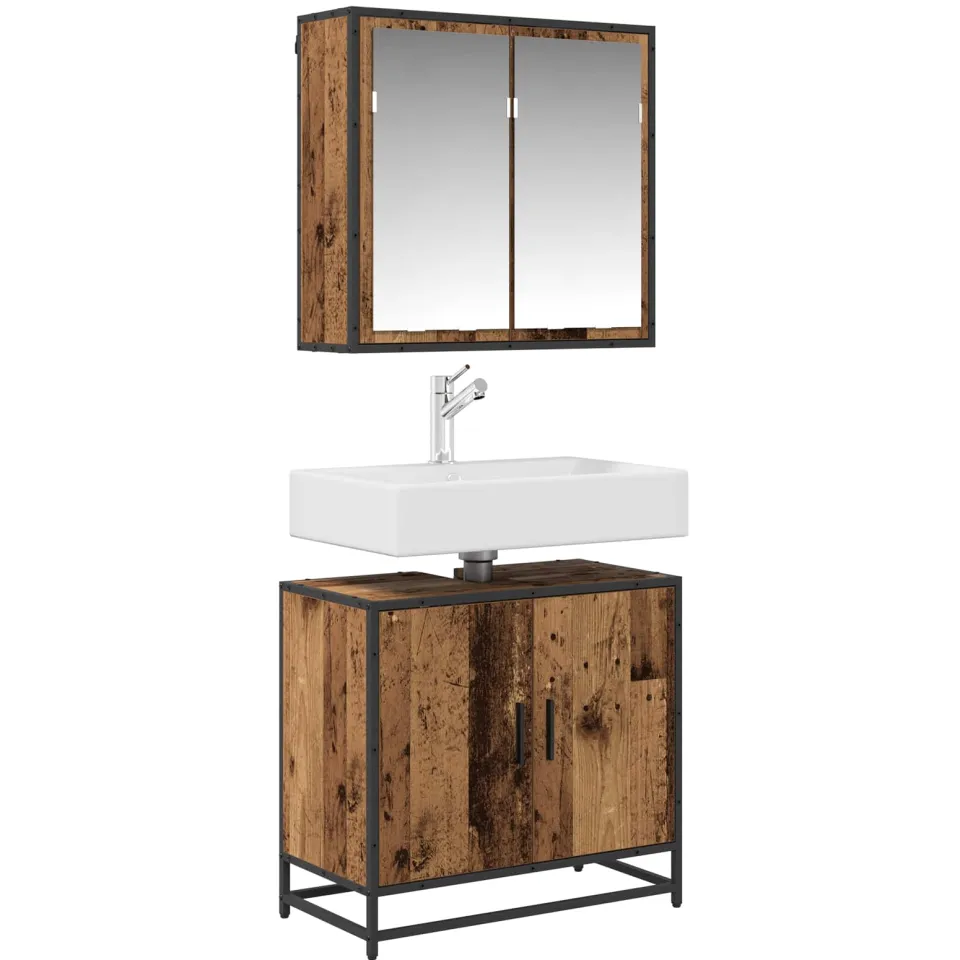 vidaXL Badkamermeubelset 2 st Oud Hout Bewerkt hout Bruin
