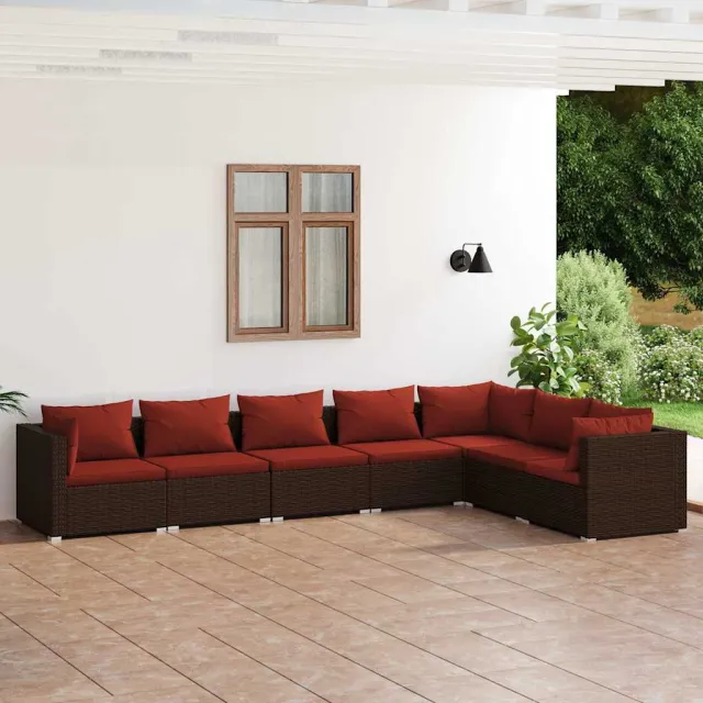 vidaXL 7-delige Loungeset met kussens poly rattan bruin, foto 2
