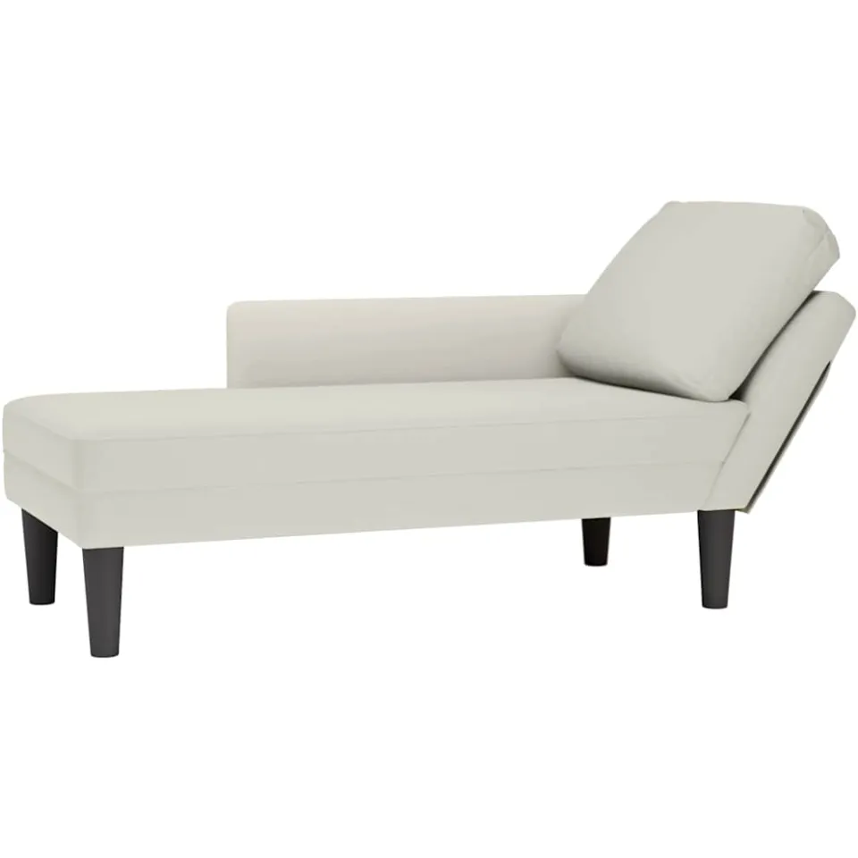 vidaXL Chaise longue met kussen&rechterarmleuning fluweel crèmekleurig