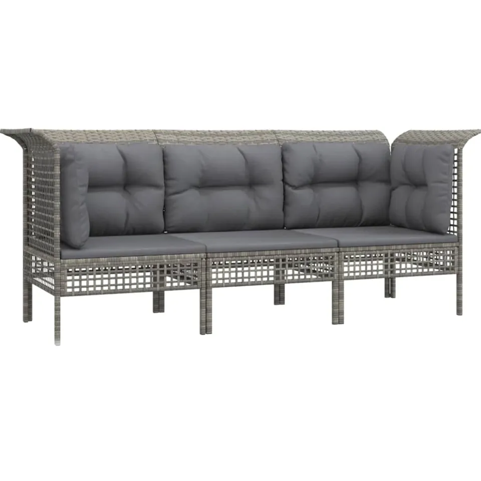 vidaXL 3-delige Loungeset met kussens poly rattan grijs