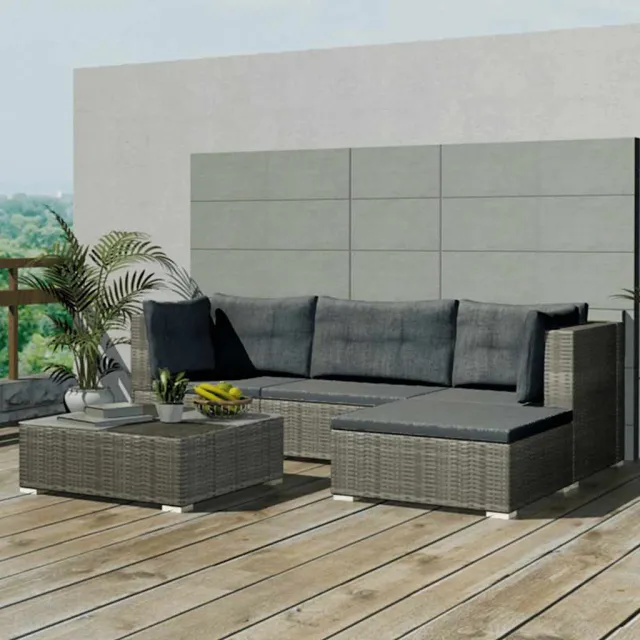 vidaXL 5-delige Loungeset met kussens poly rattan grijs, foto 2