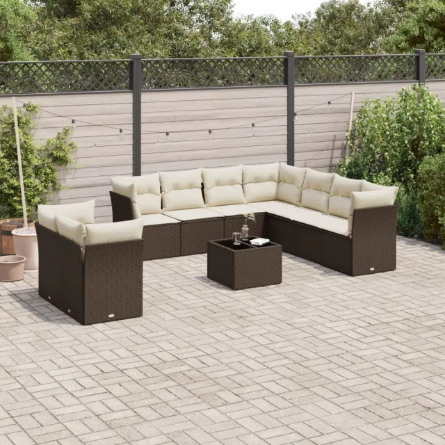 vidaXL 10-delige Loungeset met kussens poly rattan bruin, foto 2