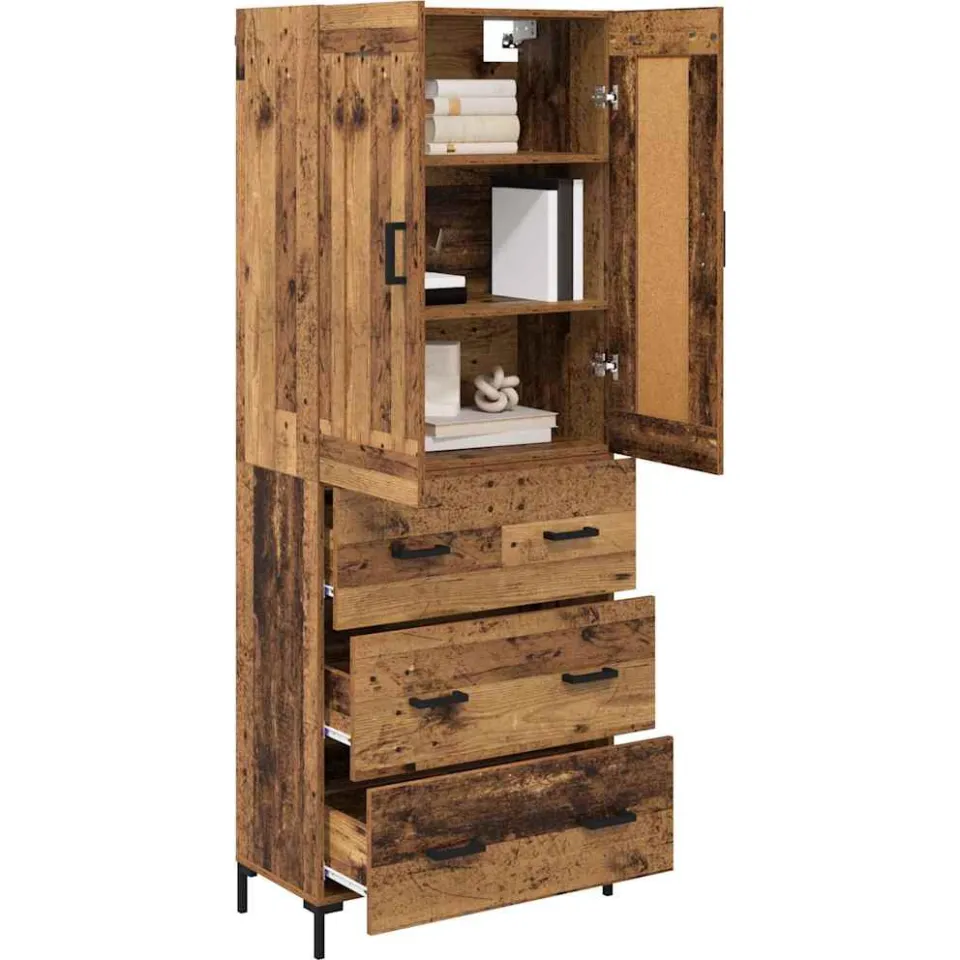 vidaXL Hoge kast 2 st Oud Hout 69,5 x 34 x 180 cm Bewerkt hout Bruin