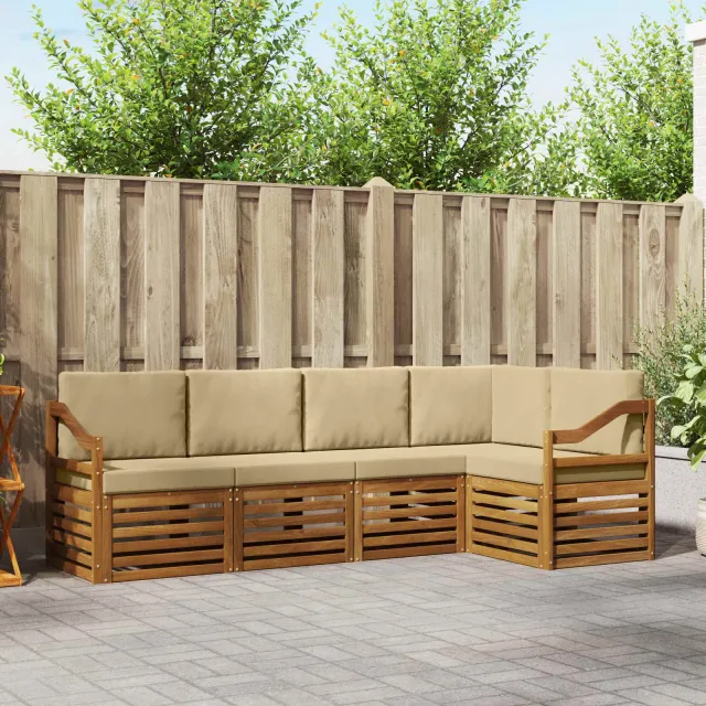 vidaXL Buiten bankenset 5 st 5-zits Natuurlijk en Beige