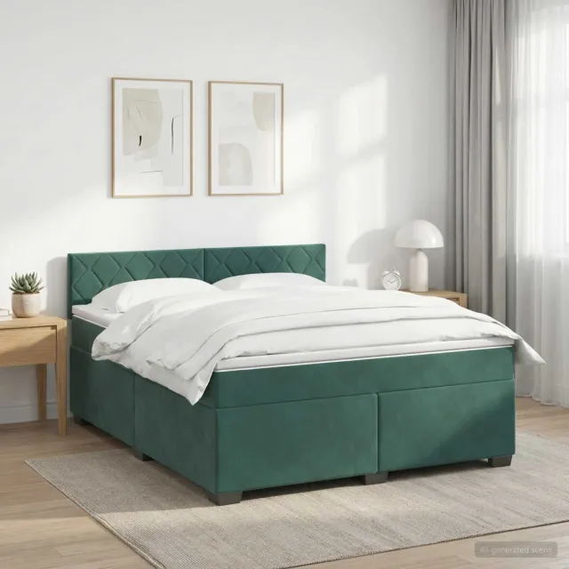 vidaXL Boxspringbed met matras Donkergroen 140 x 200 cm Fluweel