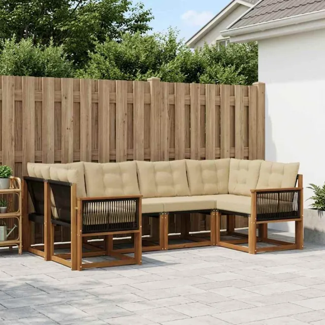 vidaXL Buiten bankenset 6 st 6-zits Natuurlijk en Beige