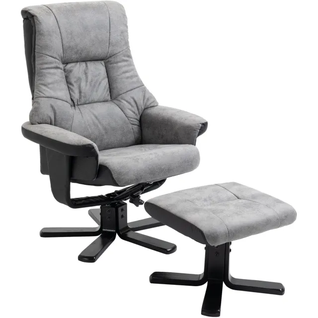 DESMIU Relaxfauteuil 78 x 82,5 x 109 cm - 360 Graden Draaibaar en Handmatig Verstelbaar - Met Hocker Voor Woonkamer - Microvezelstof - Grijs