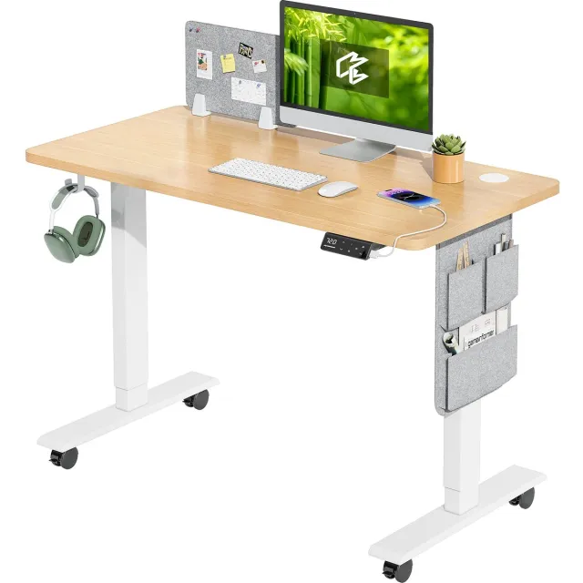 Ibenzoa Elektrisch verstelbaar bureau met geheugenfunctie en memobord voor optimaal werkcomfort Naturel
