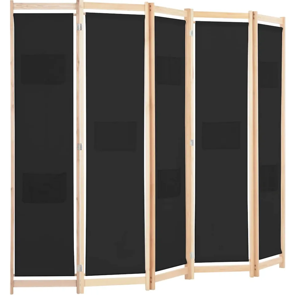 vidaXL Kamerscherm met 5 panelen 200x170x4 cm stof zwart, foto 4