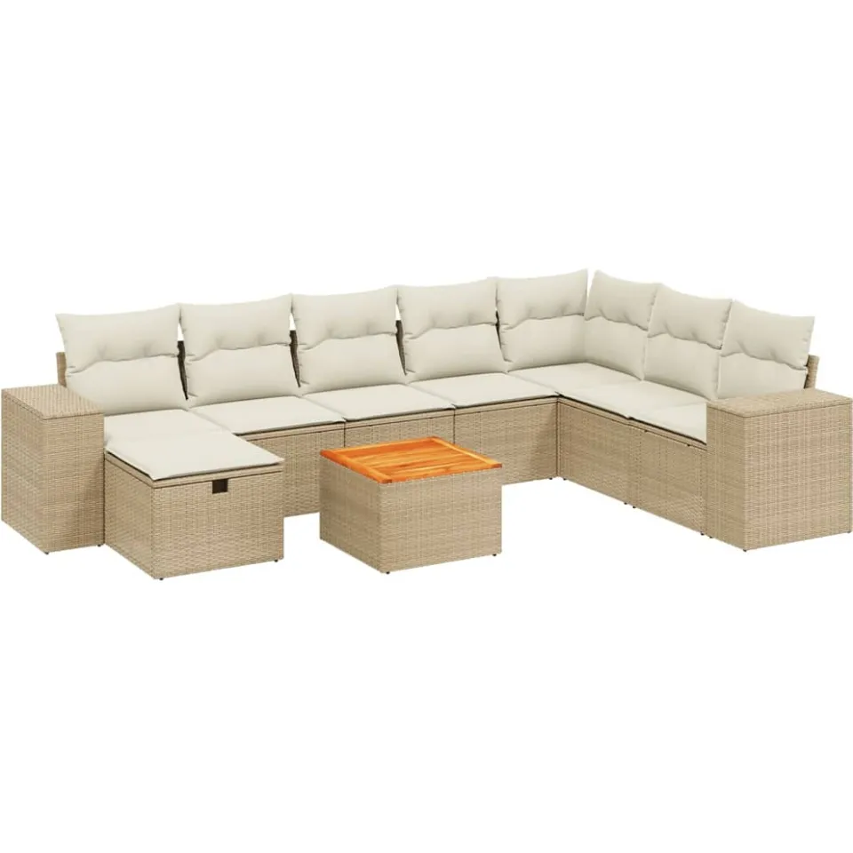 vidaXL 9-delige Loungeset met kussens poly rattan beige, foto 3