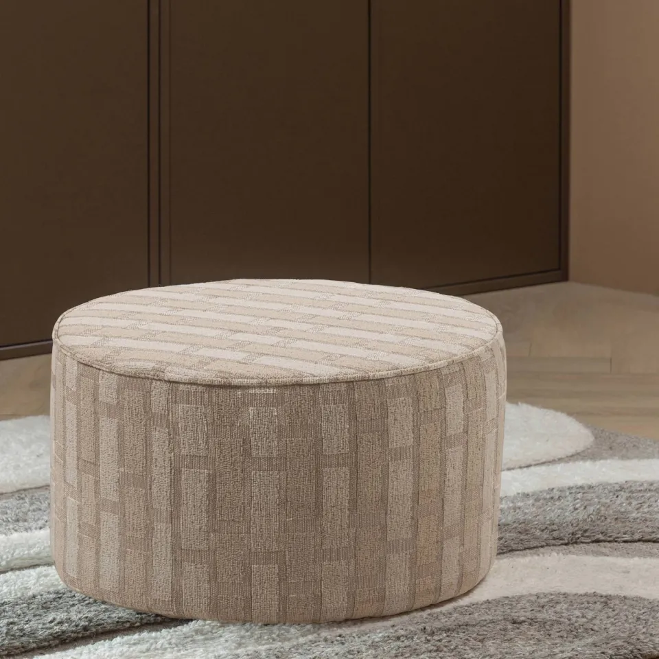WOOOD Sarli Poef Laag Dessin - Chenille - Naturel/Beige - 36x60x60, foto 2